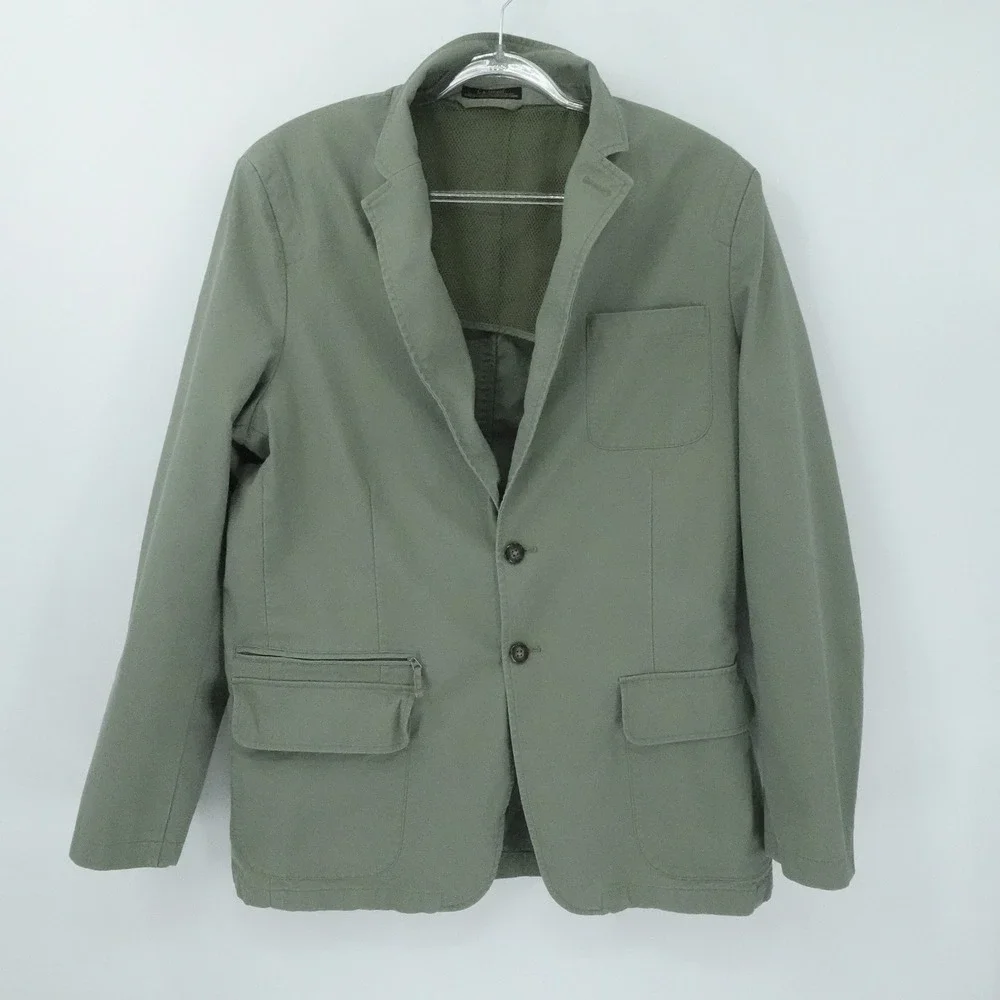 LL Bean Jacket Mens 44 T Olive‎ Green Field Coat Utility SportingElbow Patches